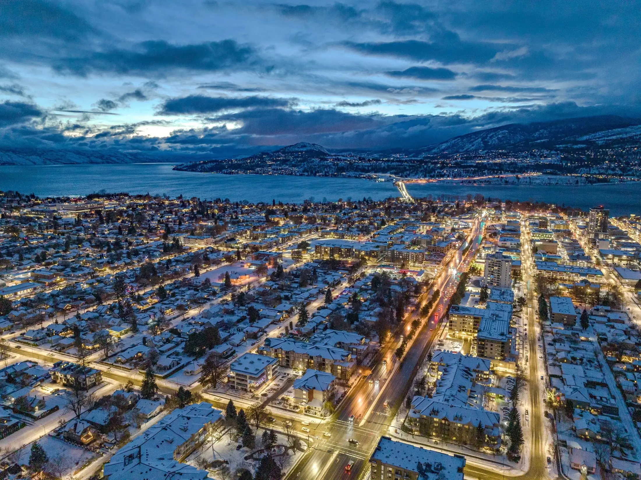 Aerial view of Kelowna and Okanagan Lake